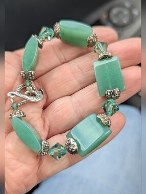 Handcrafted Green Aventurine Bracelet • Boho Artisan Toggle Bracelet